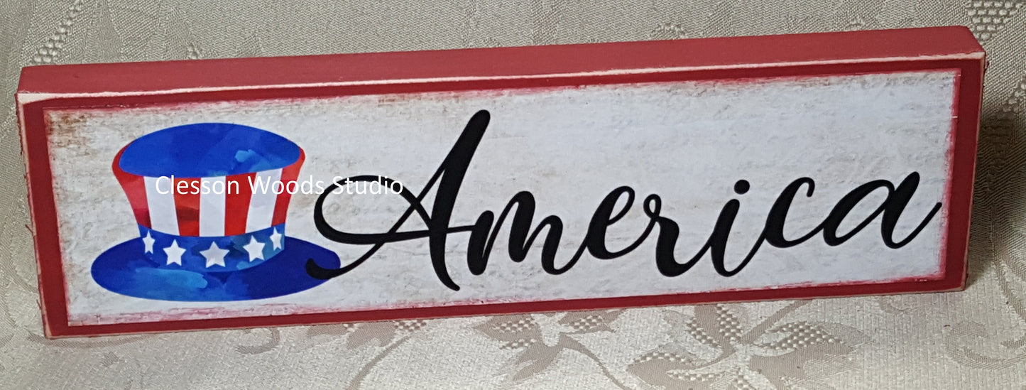 America Patriotic Wood Sign (Red)