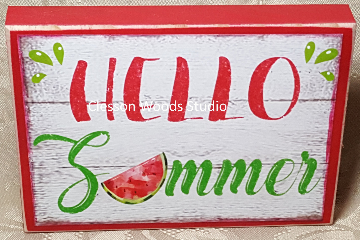 Hello Summer Watermelon Wood Sign