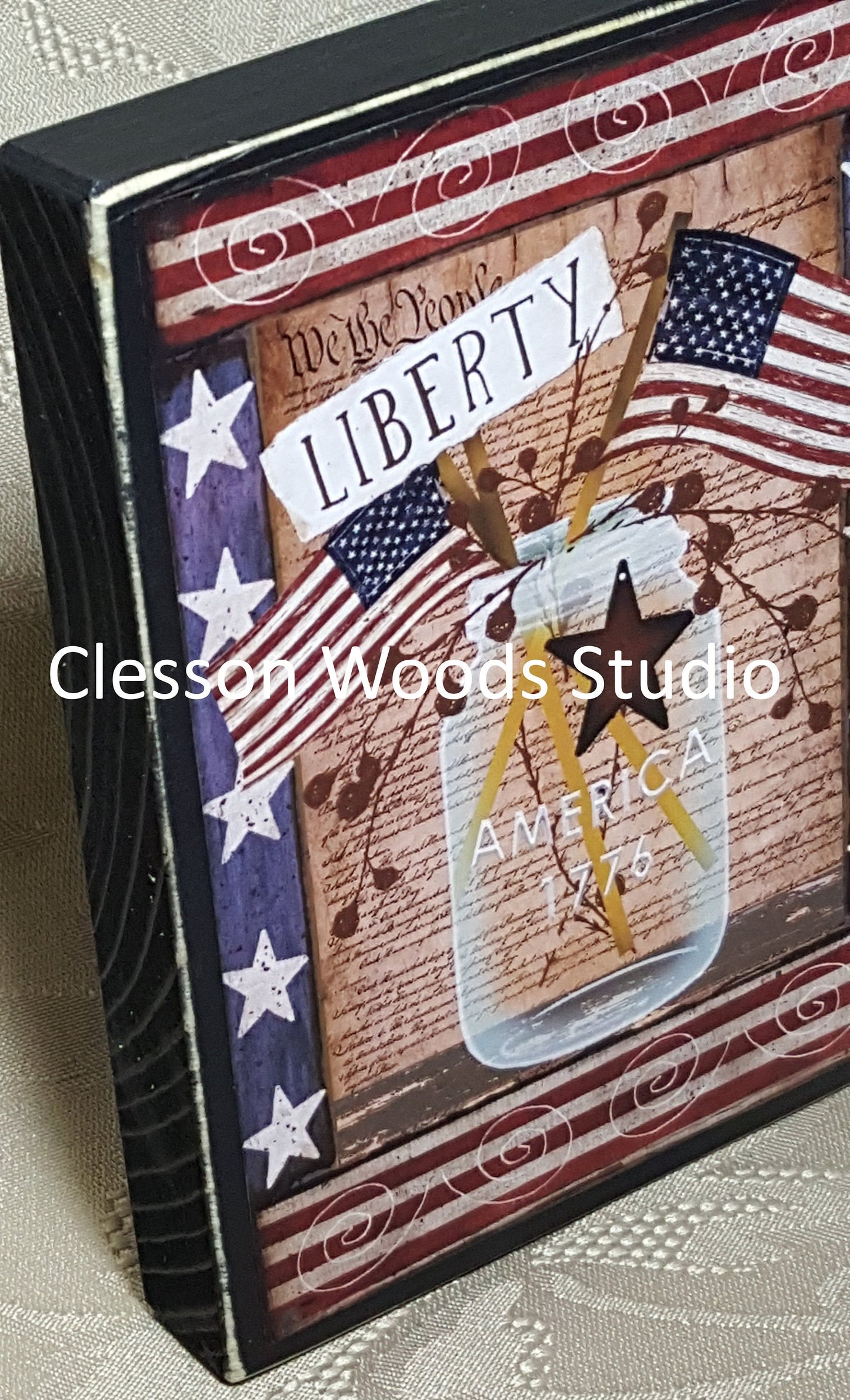 Liberty Mason Jar Wood Block Sign