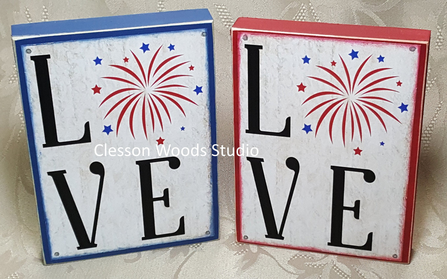 July 4th LOVE Wood Block Sign