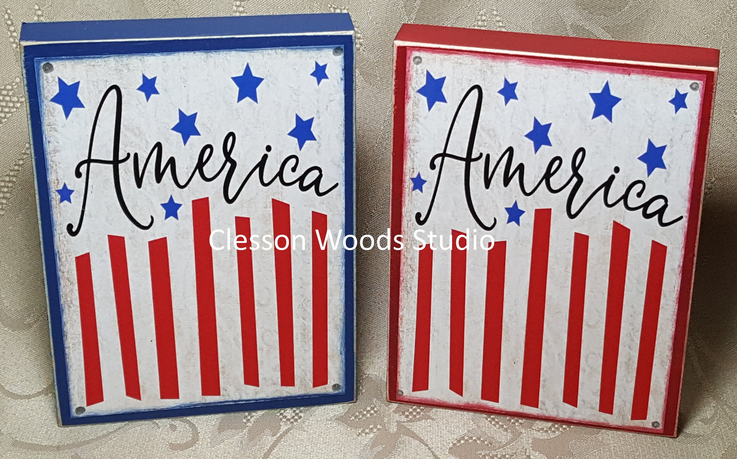 America Flag Patriotic small wood block sign