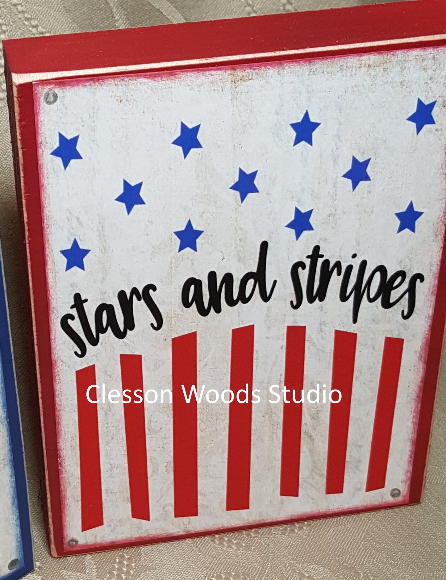 Stars and Stripes Flag Patriotic small wood block sign