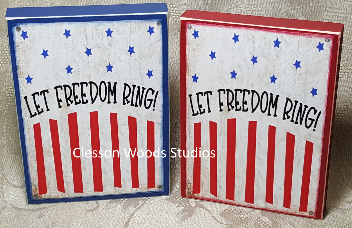 Let Freedom Ring Patriotic small wood block sign