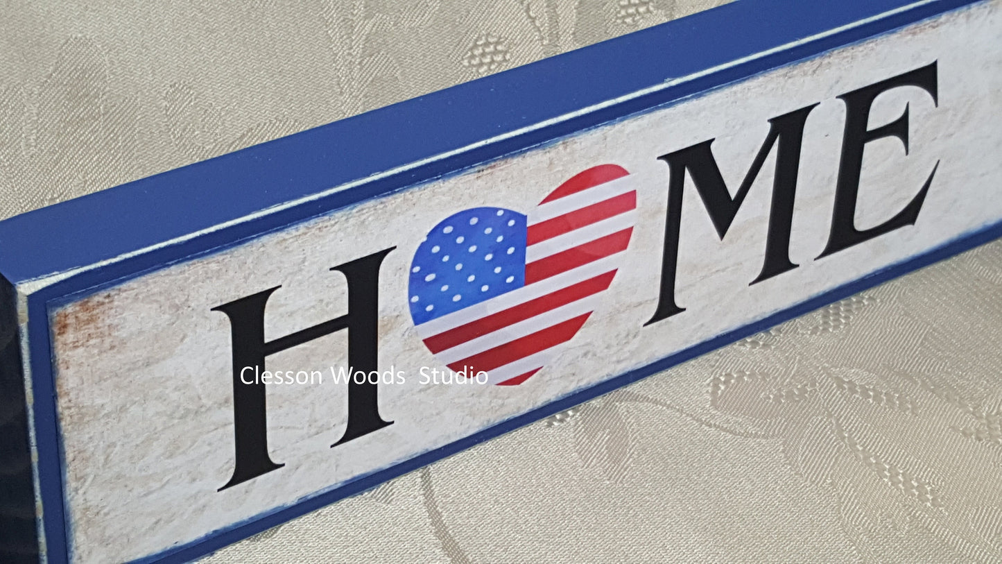 Home Patriotic Wood Sign (Blue)