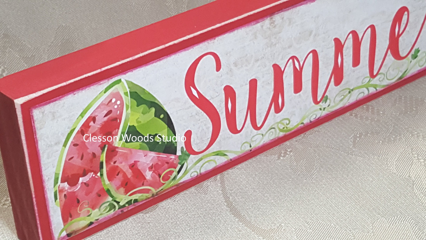 Summer Watermelon Horizontal Wood Sign