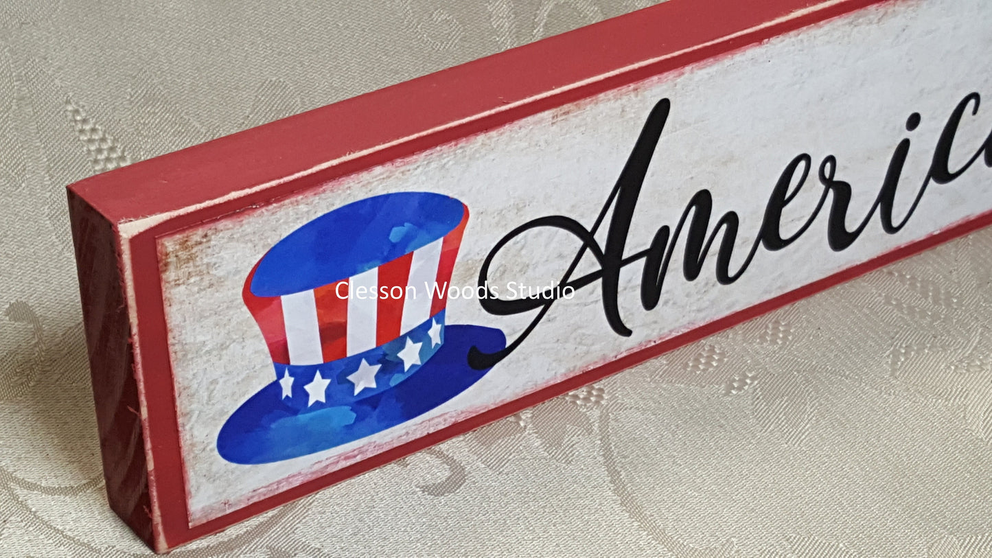 America Patriotic Wood Sign (Red)