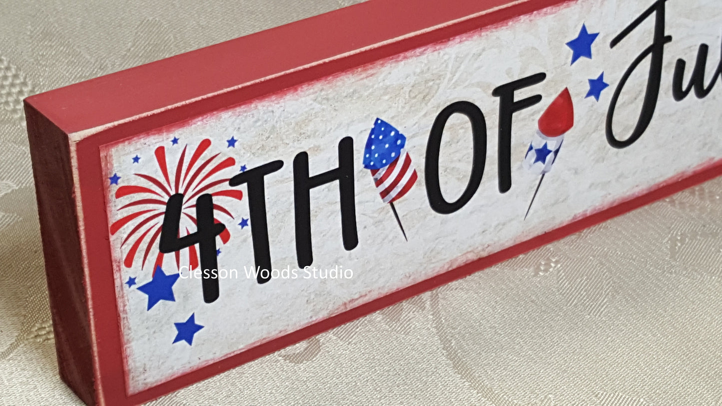 4th of July Patriotic Wood Sign (Red)