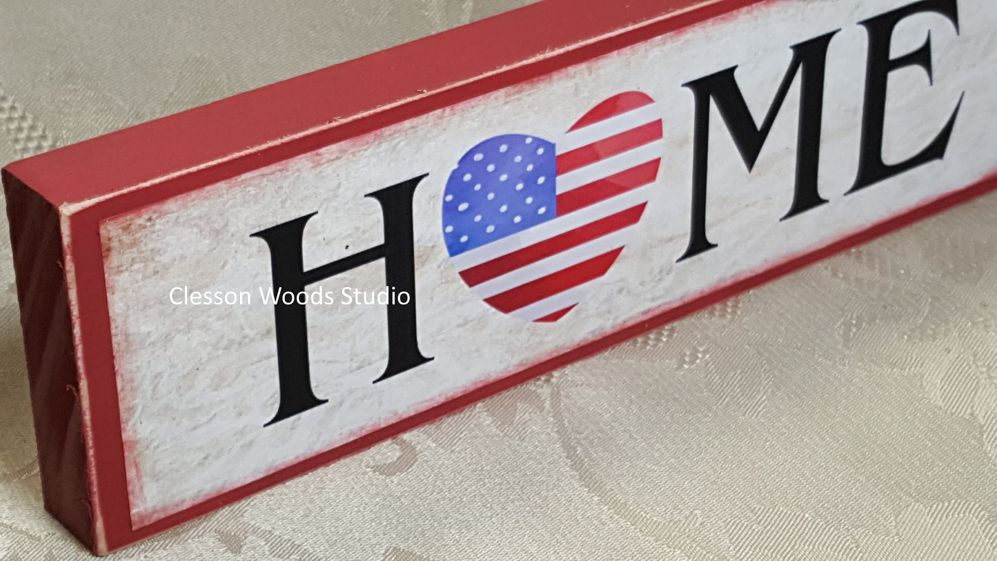 Home Patriotic Wood Sign (Red)