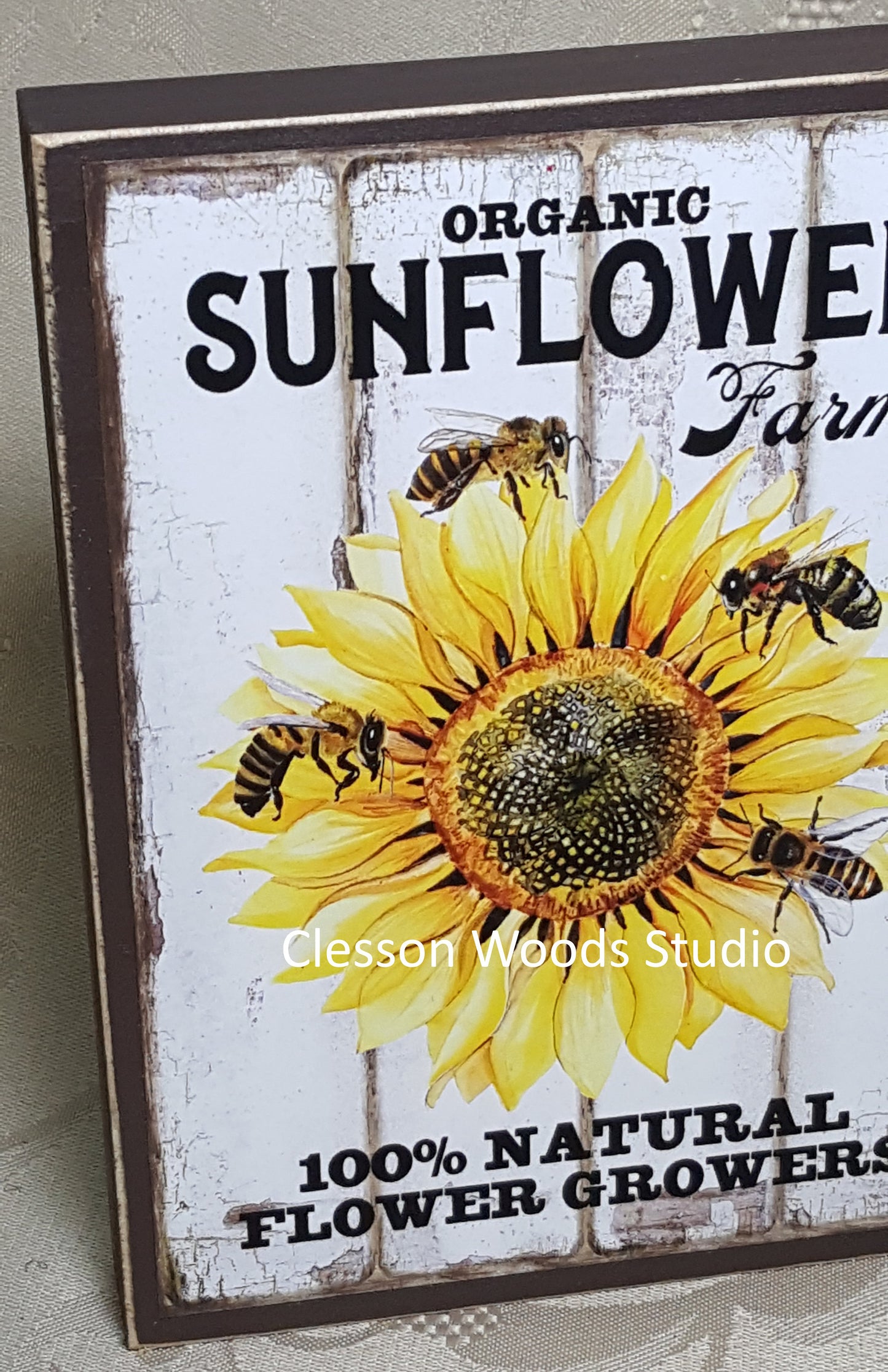 Organic Sunflower Farms Small Wood Block Sign
