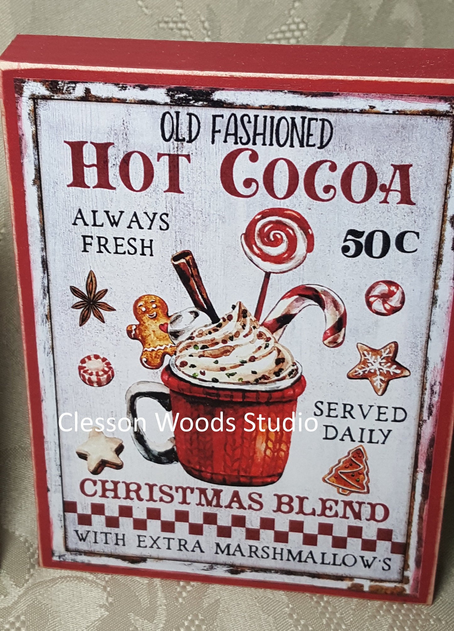 Old Fashioned Hot Cocoa Small Wood Block Sign