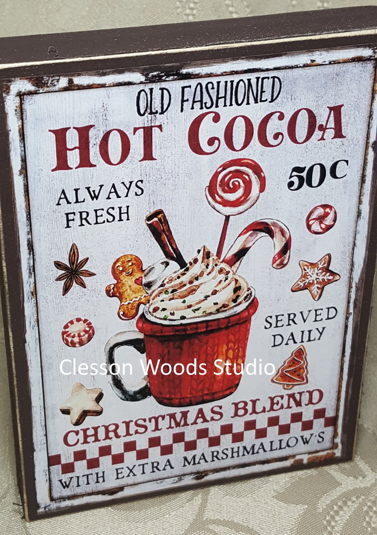 Old Fashioned Hot Cocoa Small Wood Block Sign