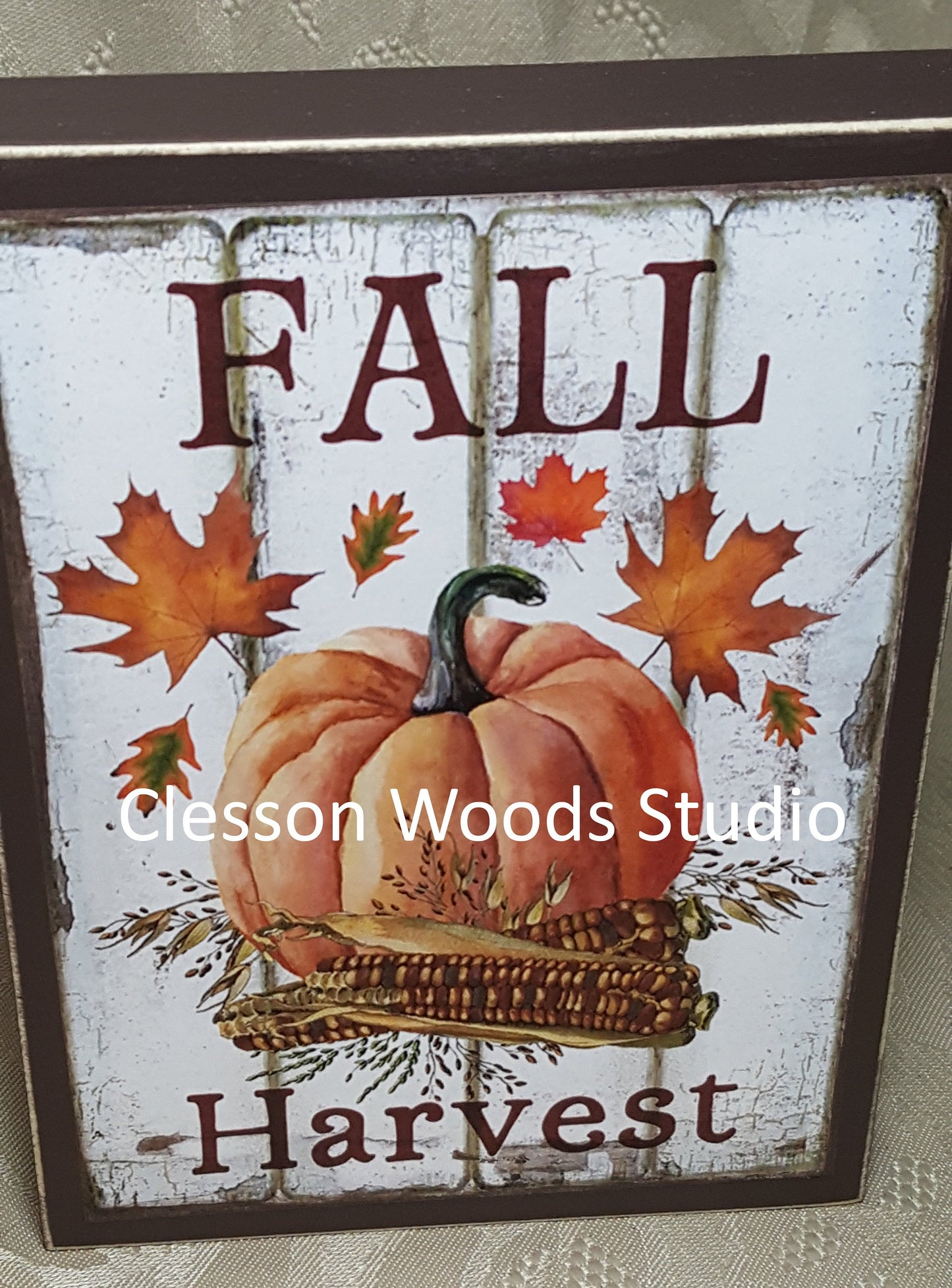 Fall Harvest Pumpkin Small Wood Block Sign