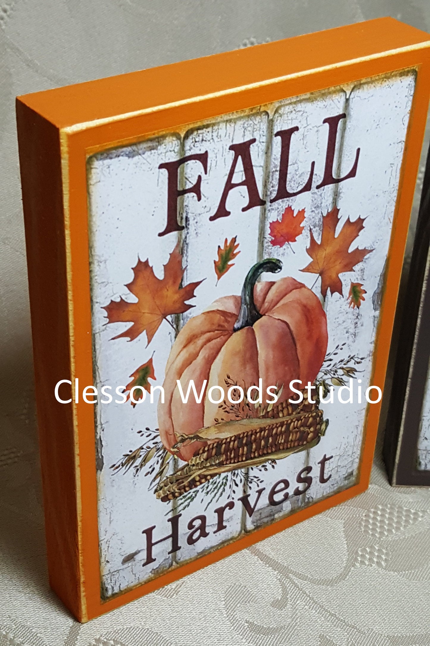 Fall Harvest Pumpkin Small Wood Block Sign