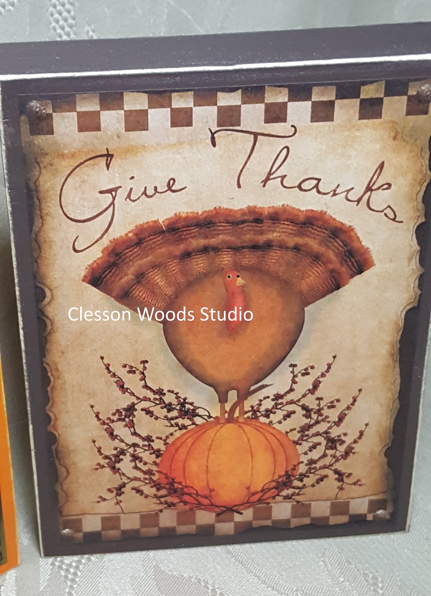 Give Thanks Turkey Small Wood Block Sign