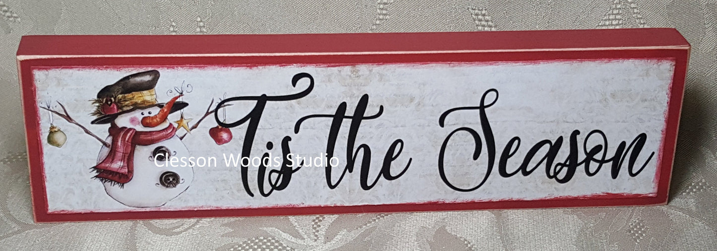 Tis The Season Snowman Wood Sign
