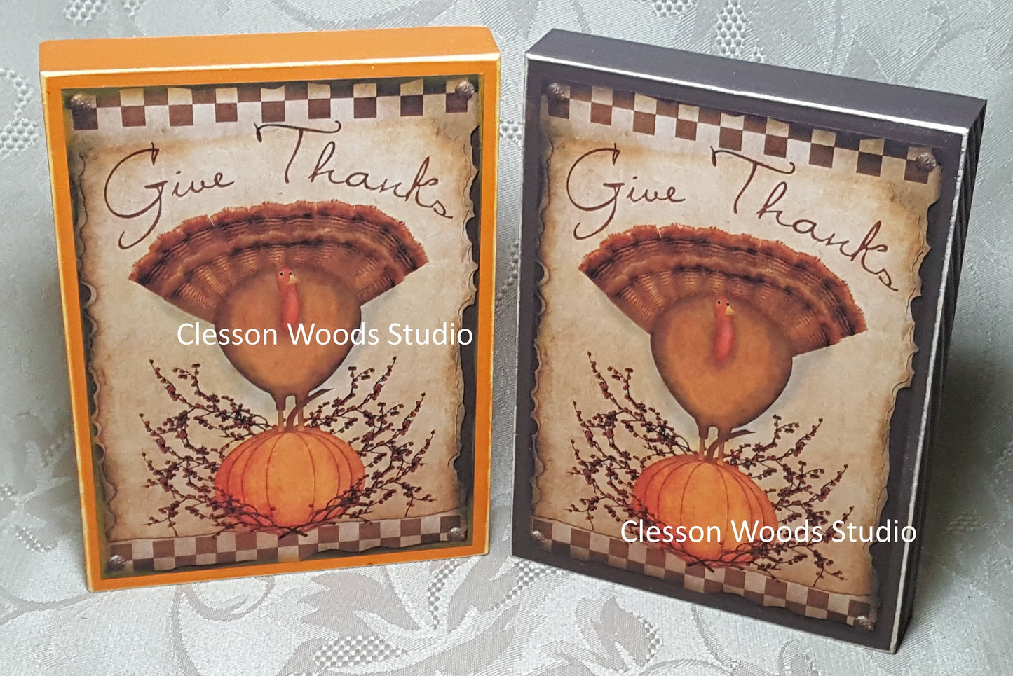 Give Thanks Turkey Small Wood Block Sign