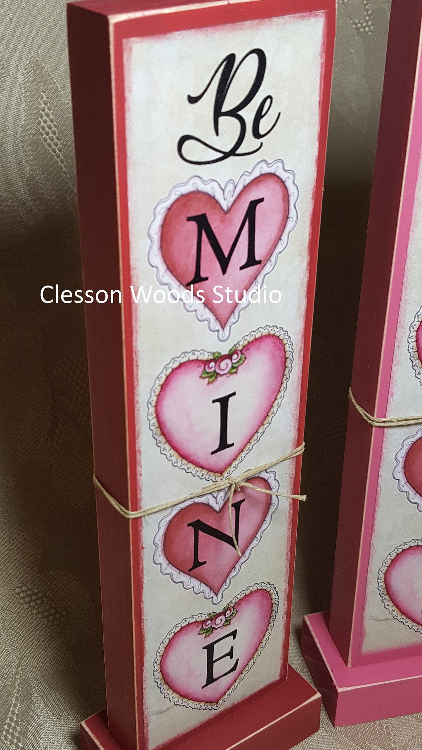 Be Mine Hearts Valentine Vertical Wood Sign