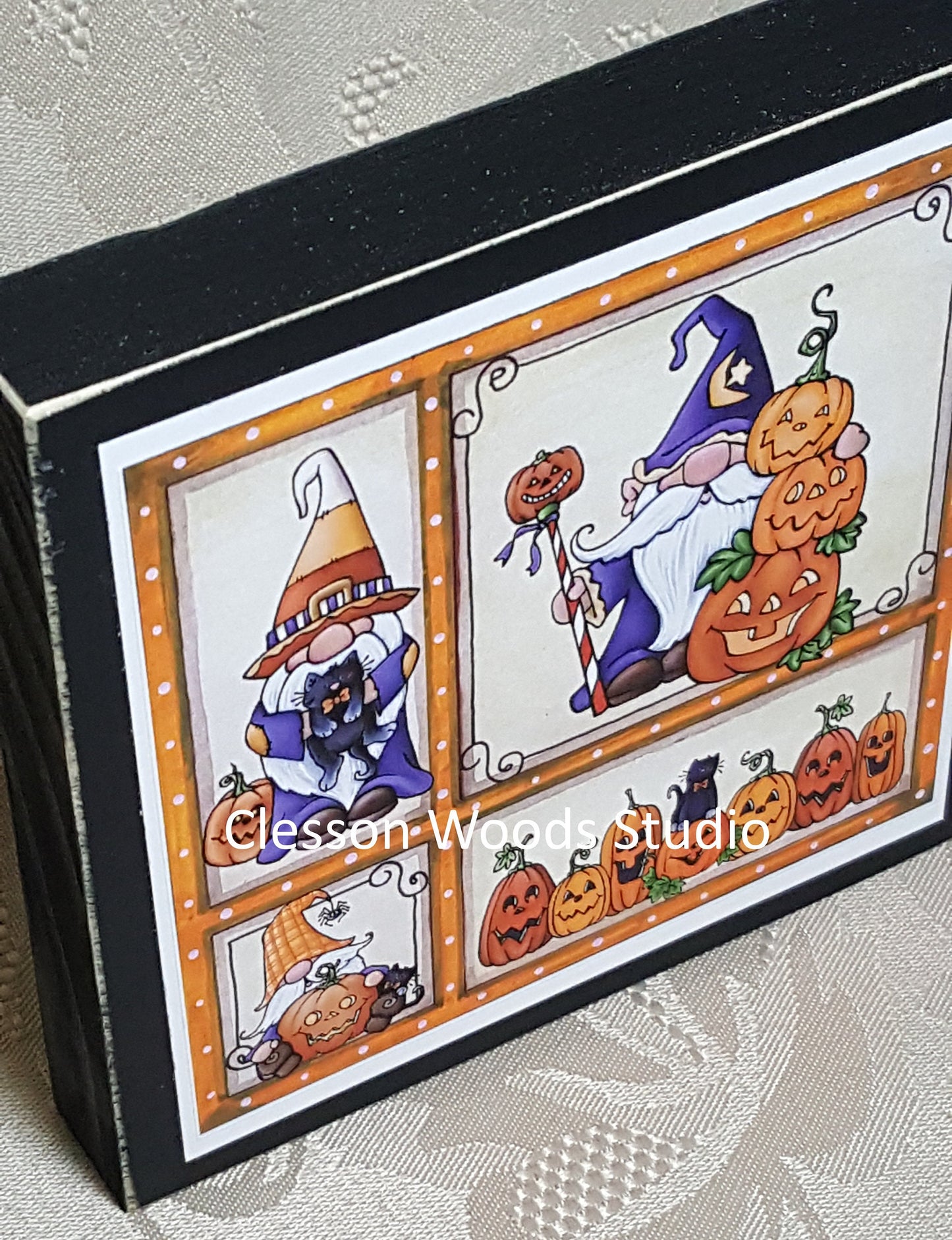 Halloween Gnome Friends Small Square Wood Block Sign