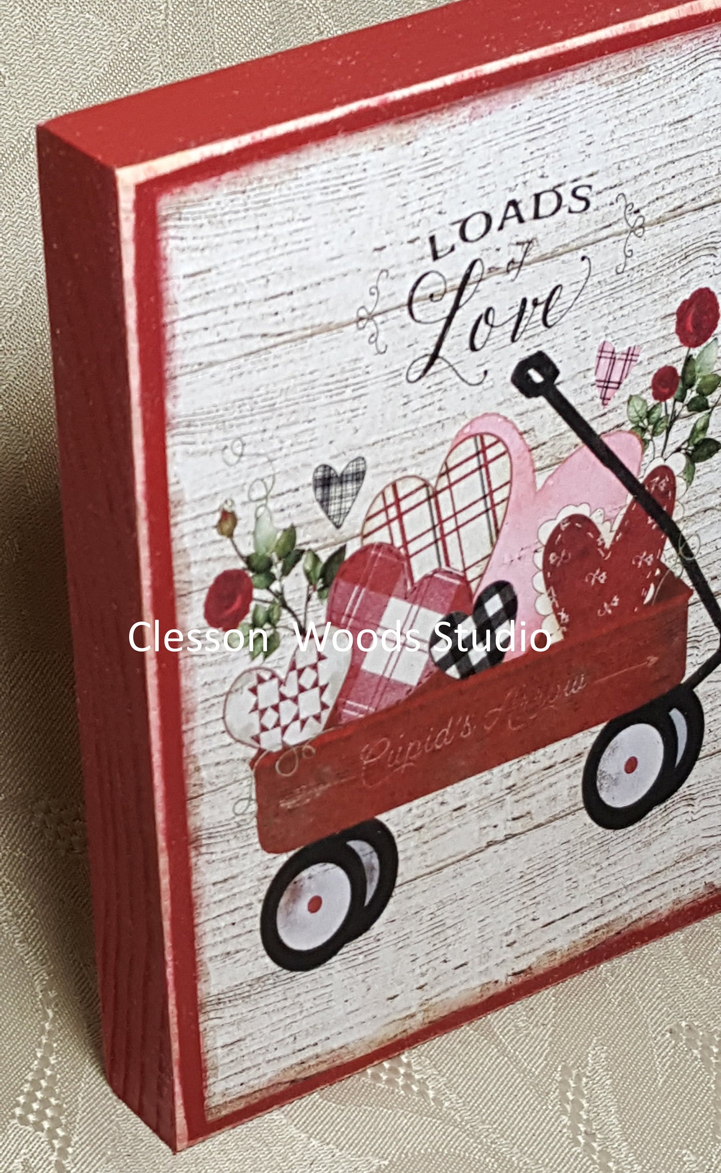 Loads of Love Valentine Red Wagon Wood Sign (Red)