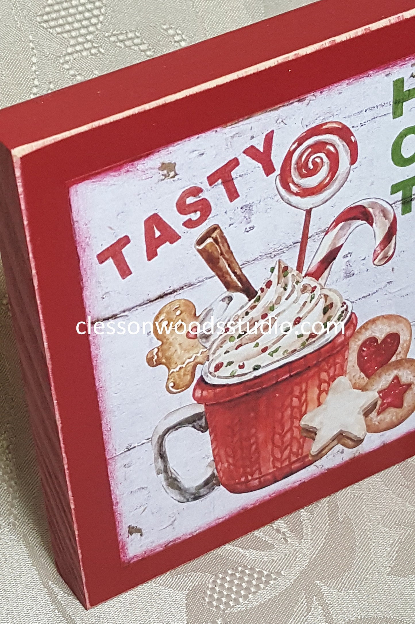 Tasty Hot Chocolate Wood Block Sign