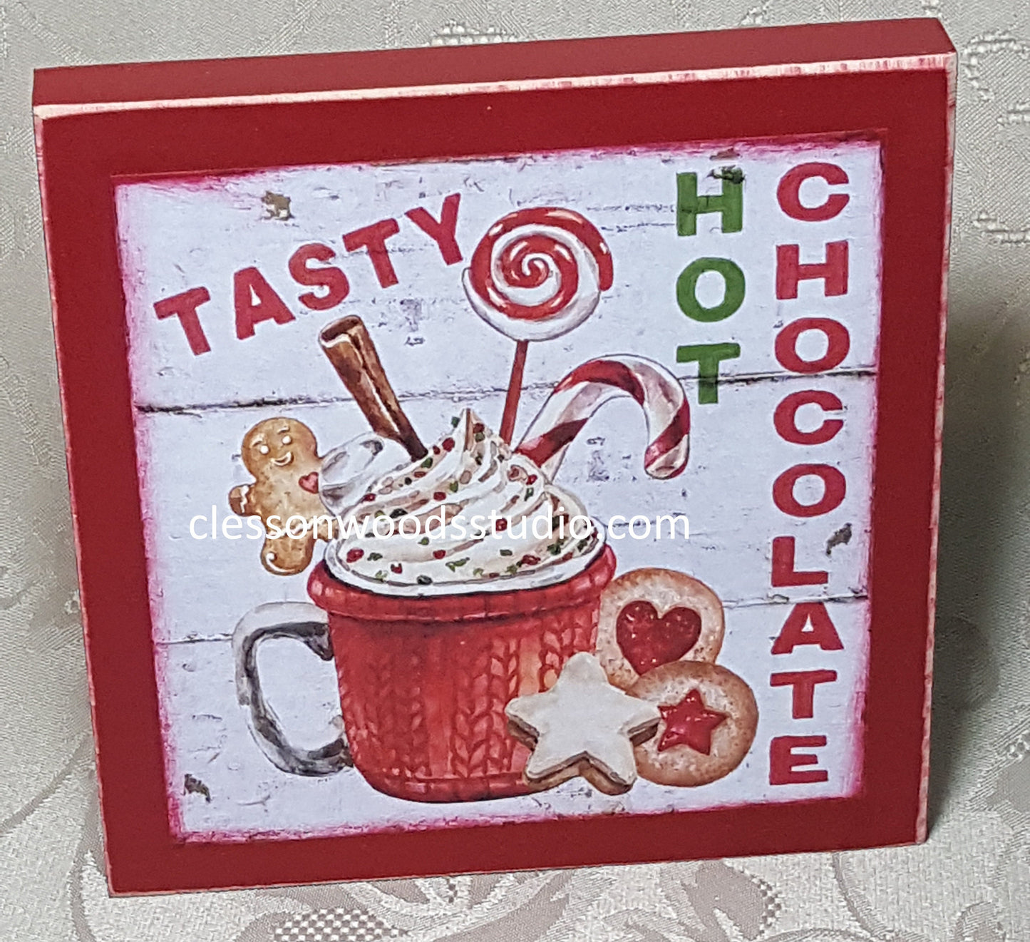 Tasty Hot Chocolate Wood Block Sign