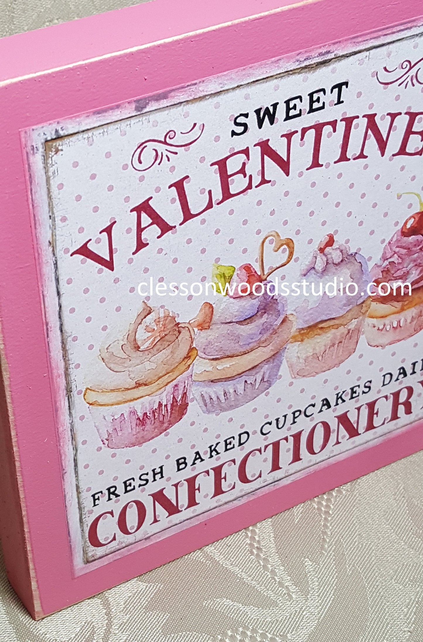 Sweet Valentine Confectionery Pink Wood Block Sign