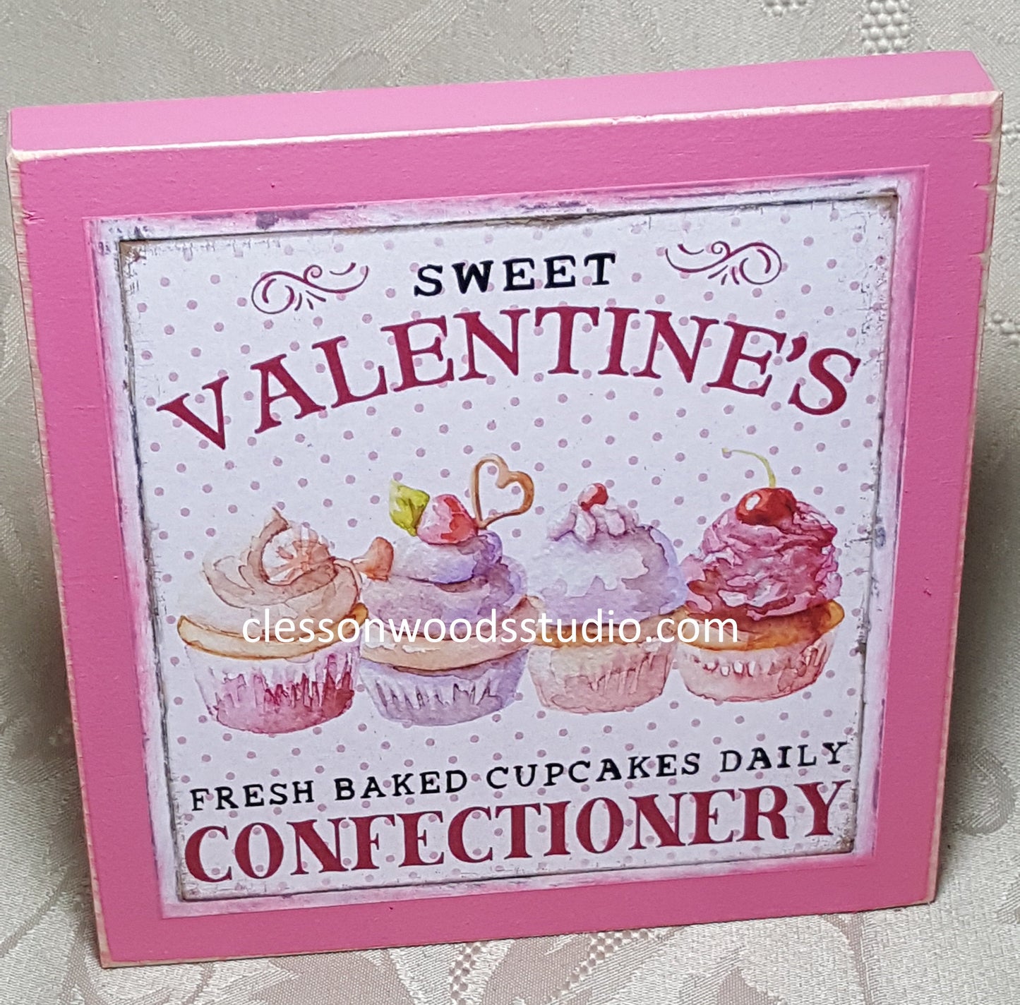 Sweet Valentine Confectionery Pink Wood Block Sign
