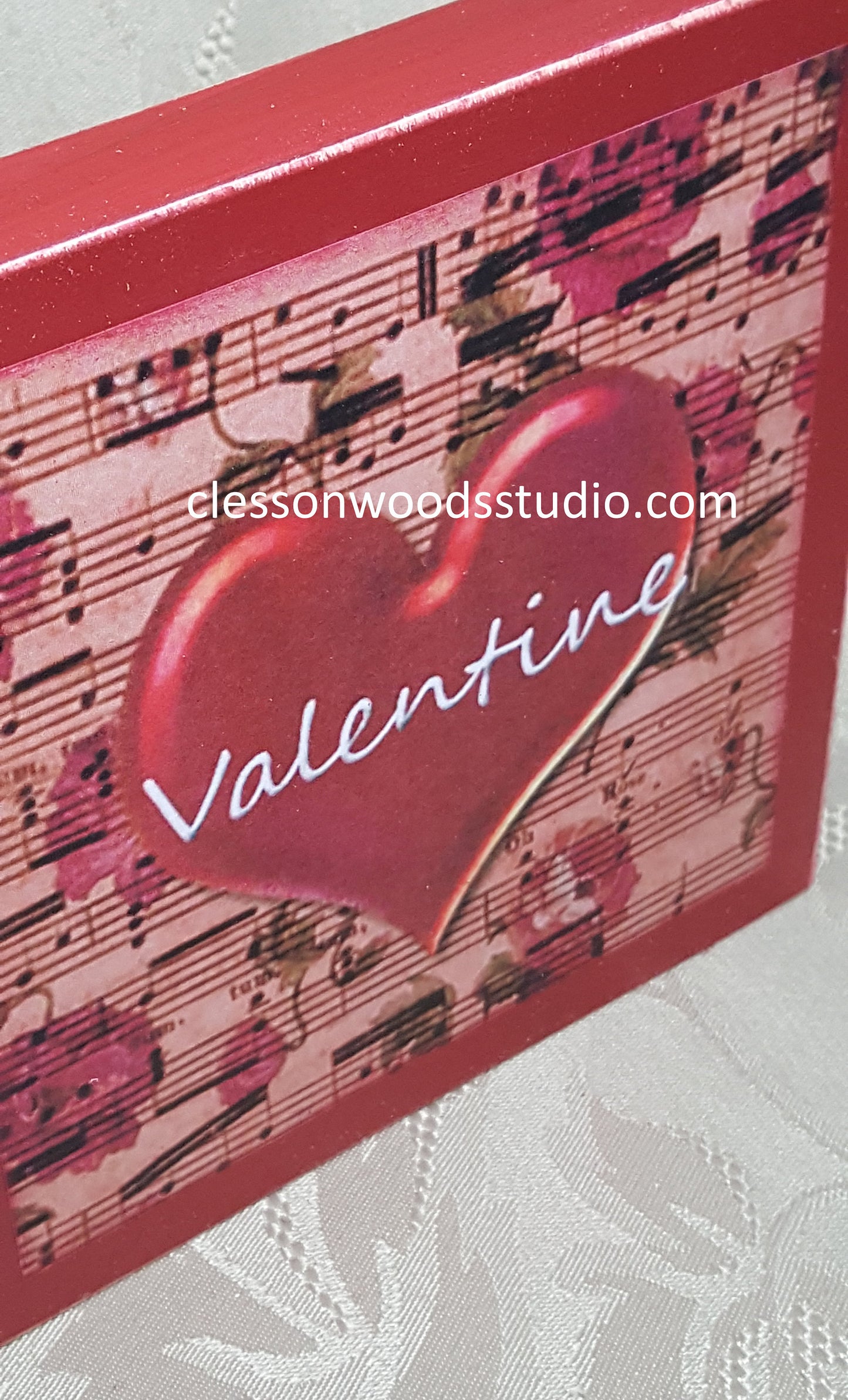 Valentine Heart on Sheet Music Red Wood Block Sign