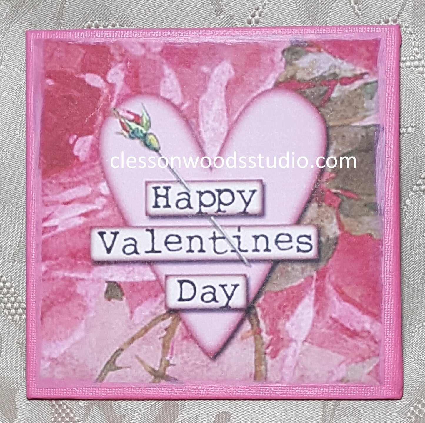 Happy Valentine's Day Rose and Heart 5x5 Canvas Panel