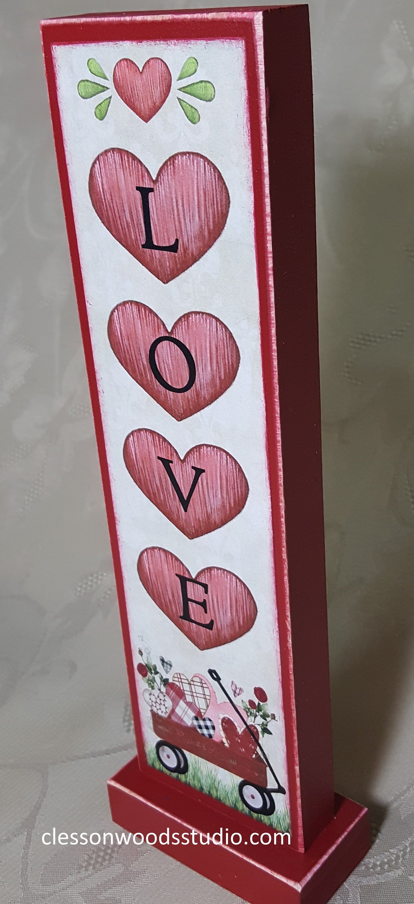 Red Wagon Valentine Vertical Wood Sign