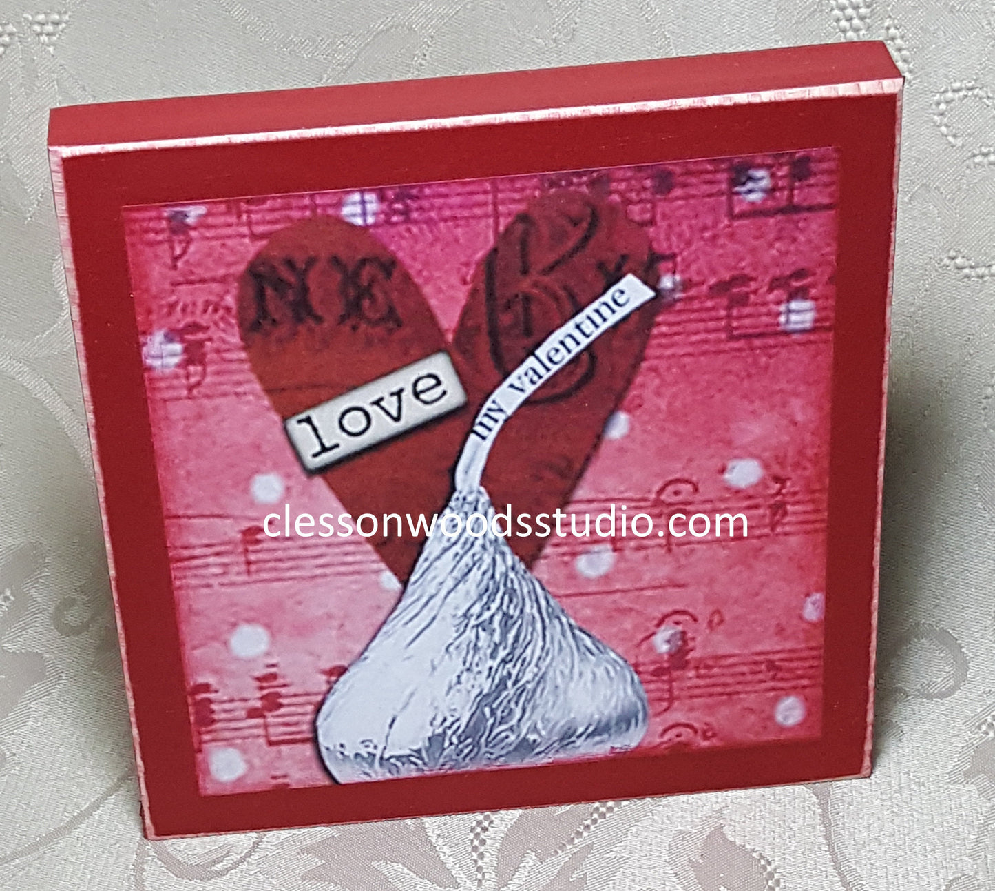 Love Chocolate Kiss Red Wood Block Sign