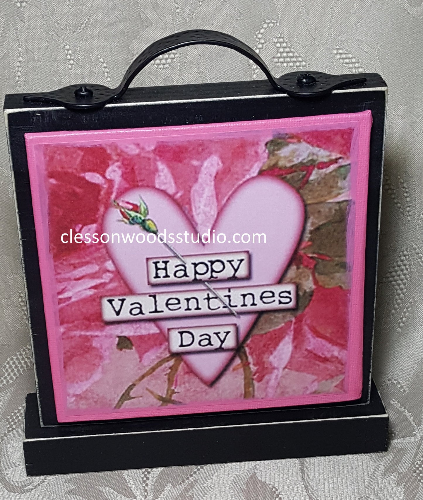 Happy Valentine's Day Rose and Heart 5x5 Canvas Panel