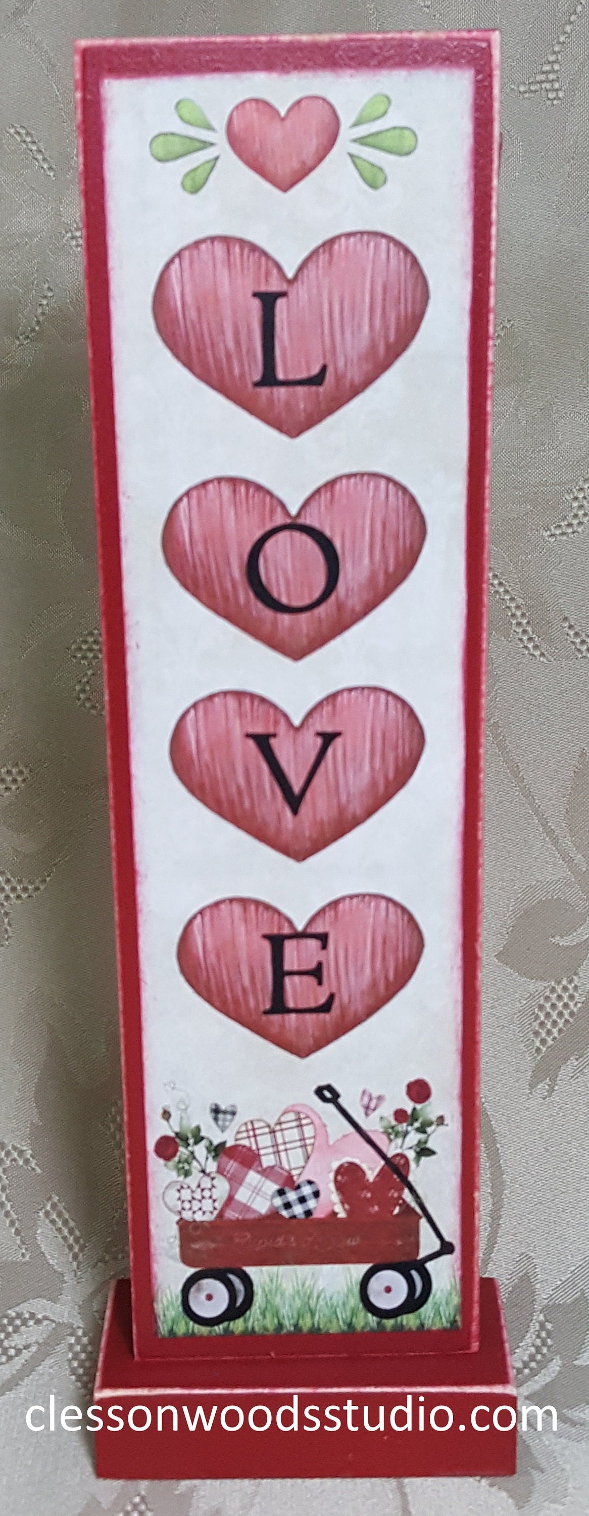 Red Wagon Valentine Vertical Wood Sign
