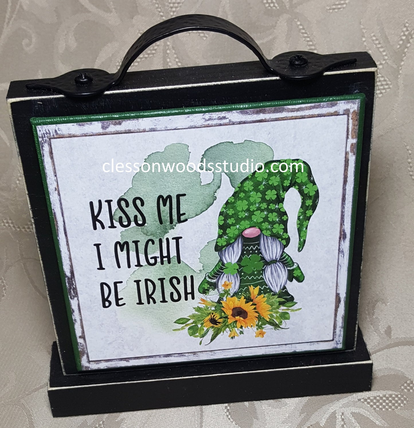St. Patrick's Gnome Kiss Me I Might Be Irish 5x5 Canvas Panel