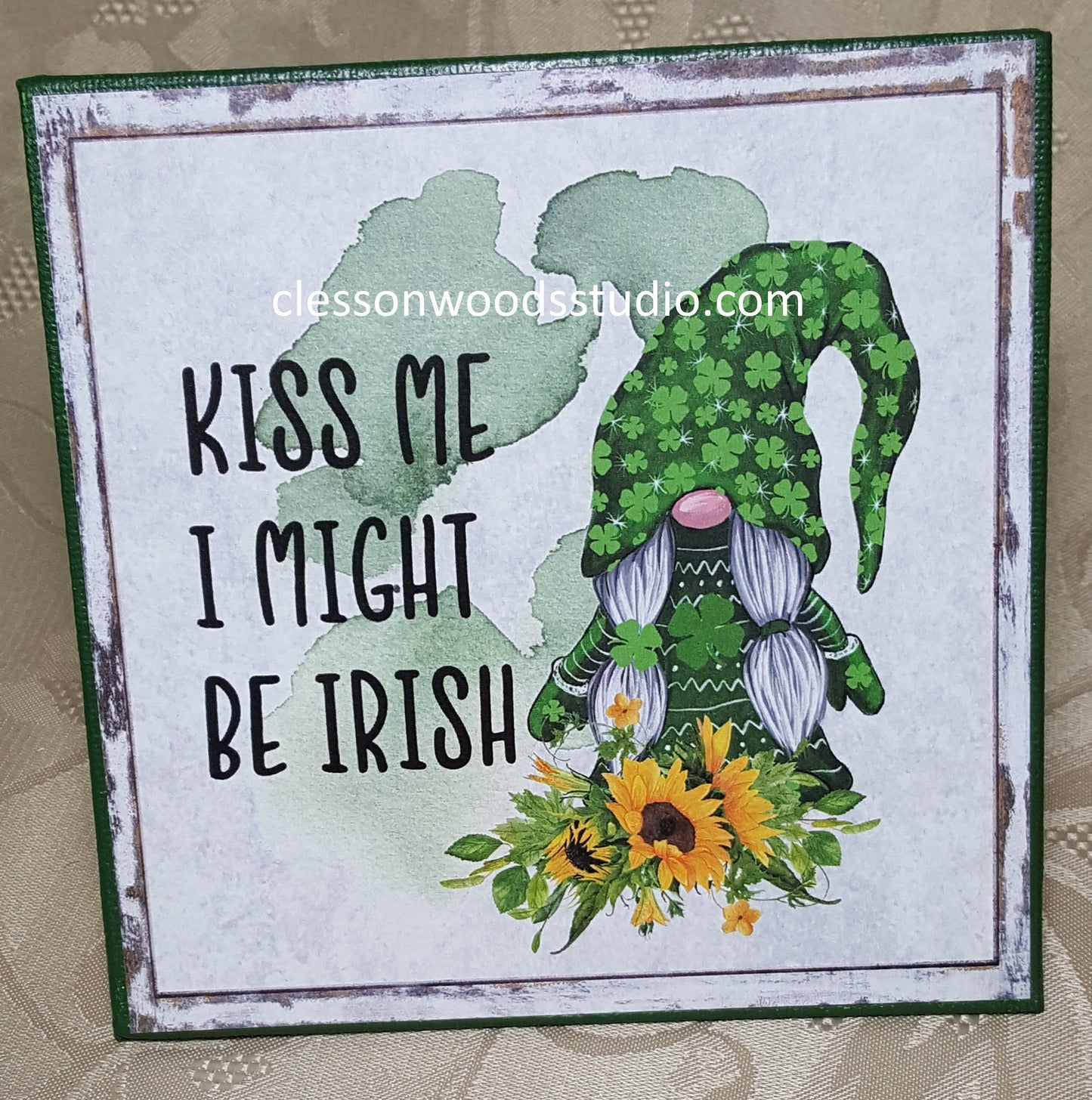 St. Patrick's Gnome Kiss Me I Might Be Irish 5x5 Canvas Panel