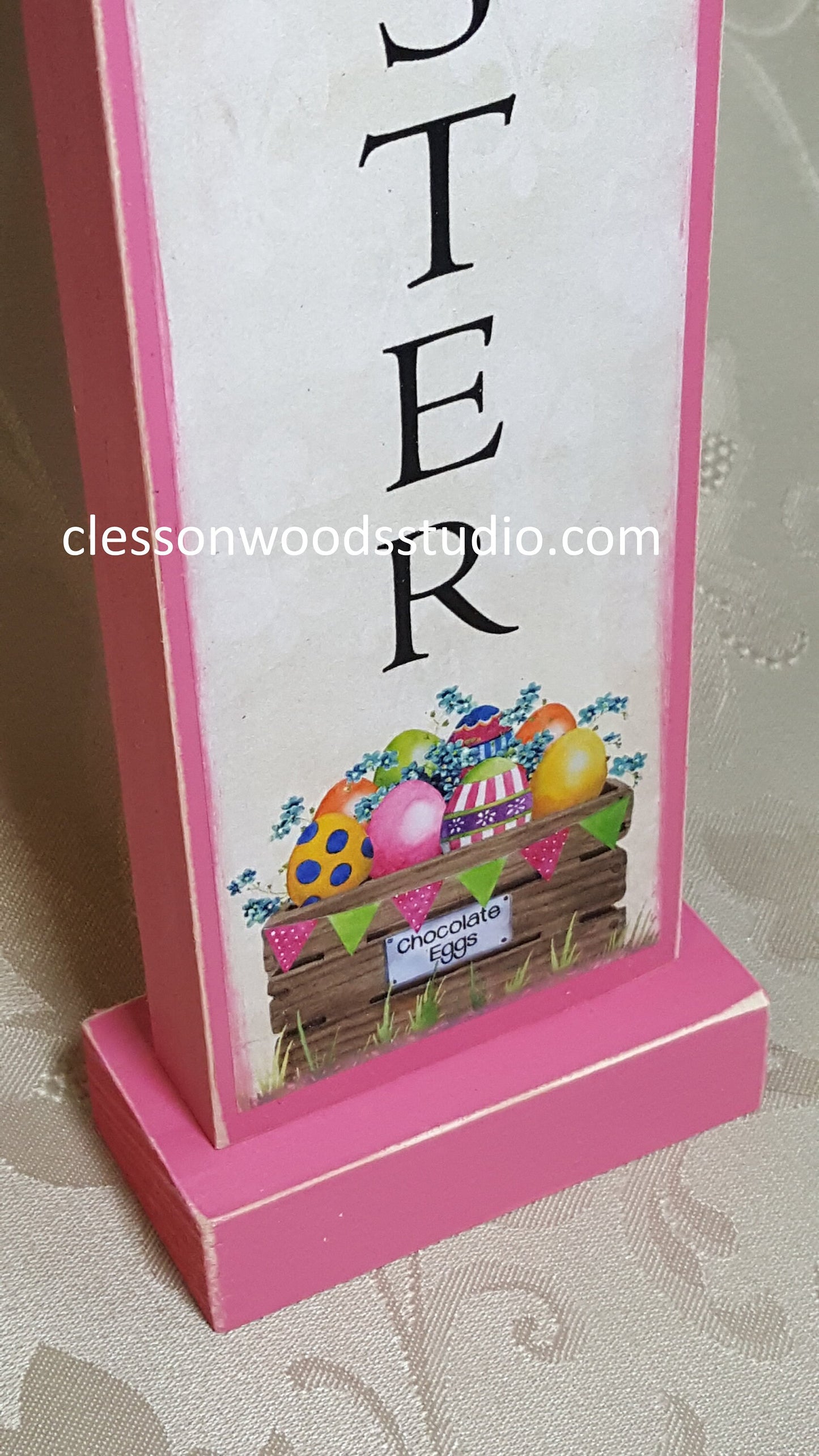 Happy Easter Crate of Eggs Vertical Wood Sign