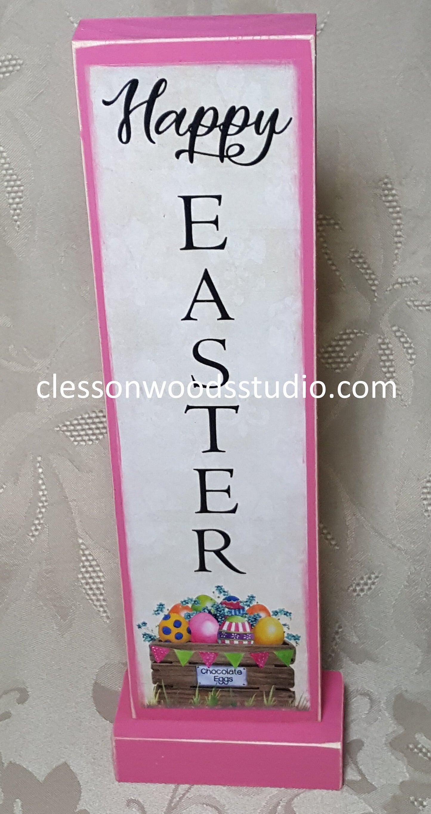 Happy Easter Crate of Eggs Vertical Wood Sign