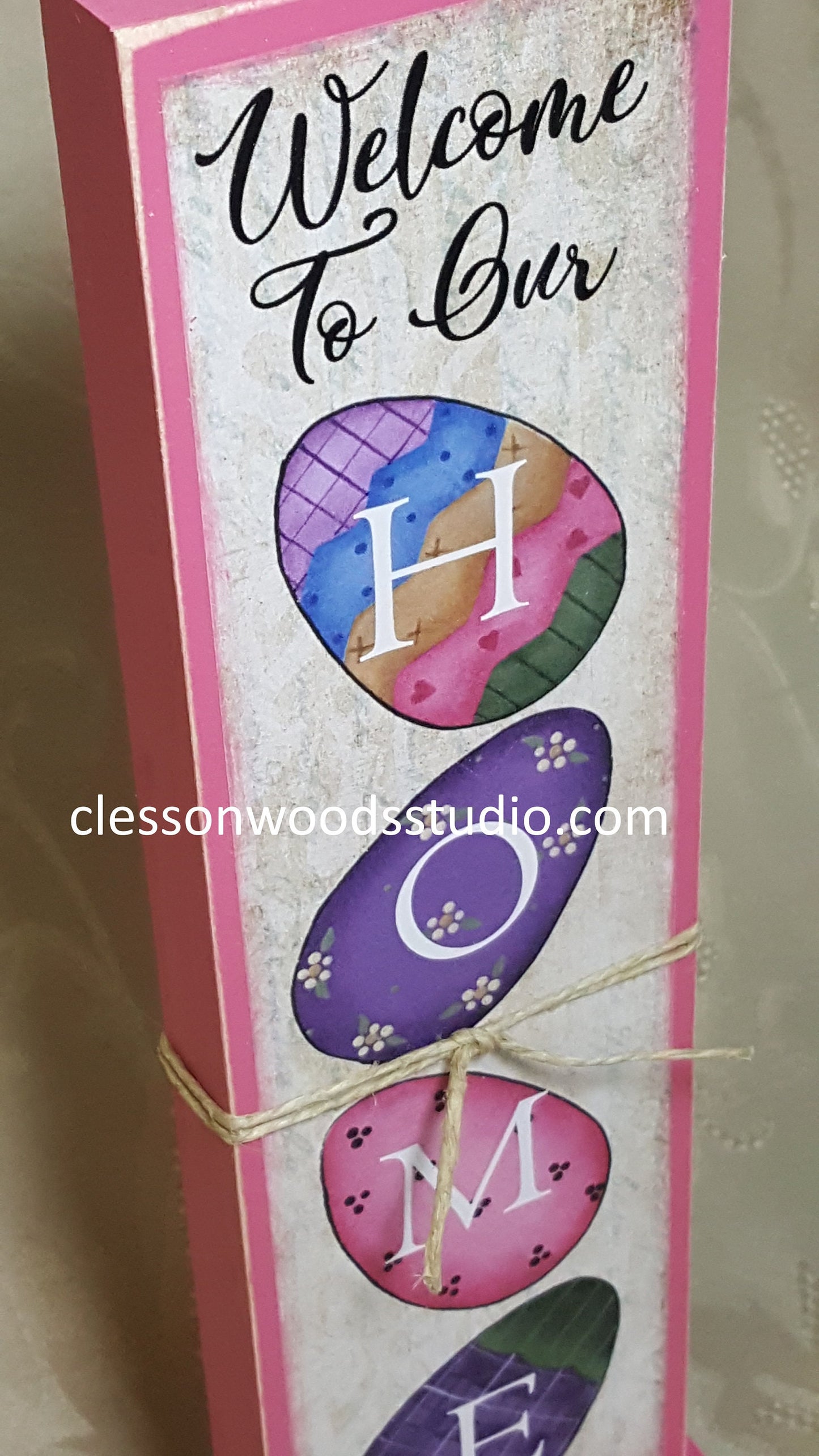 Welcome To Our Home Easter Eggs Vertical Wood Sign