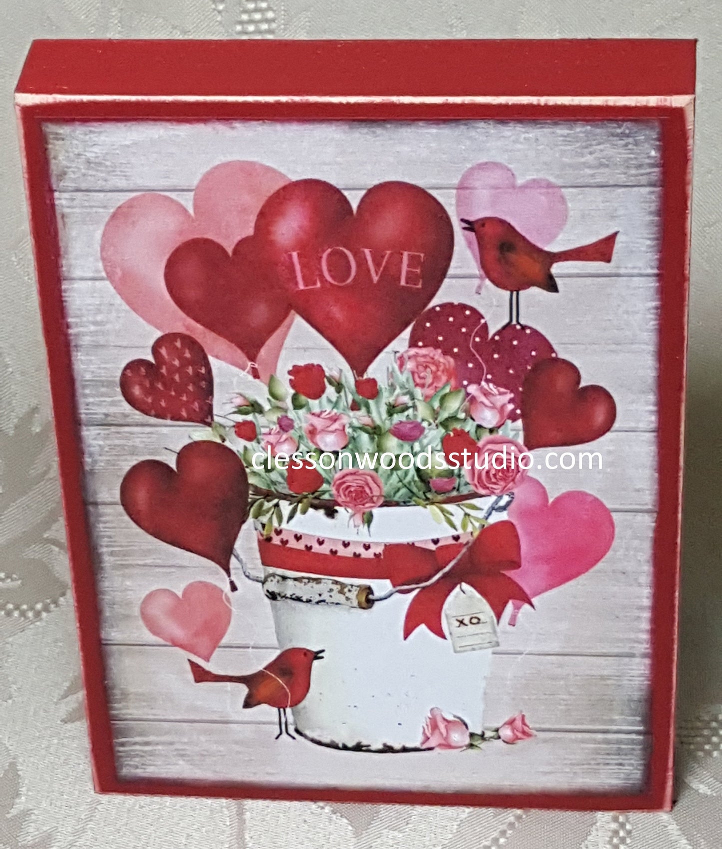 Valentine Bucket of Love Wood Block Sign