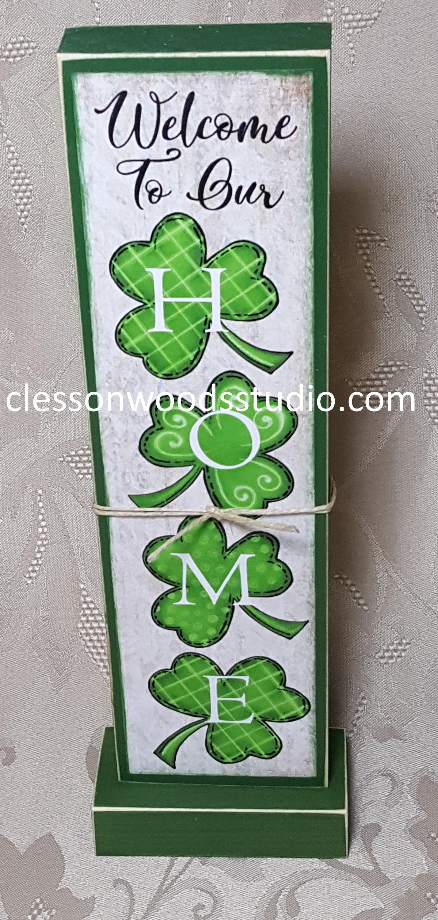 Welcome To Our Home Shamrocks Vertical Wood Sign