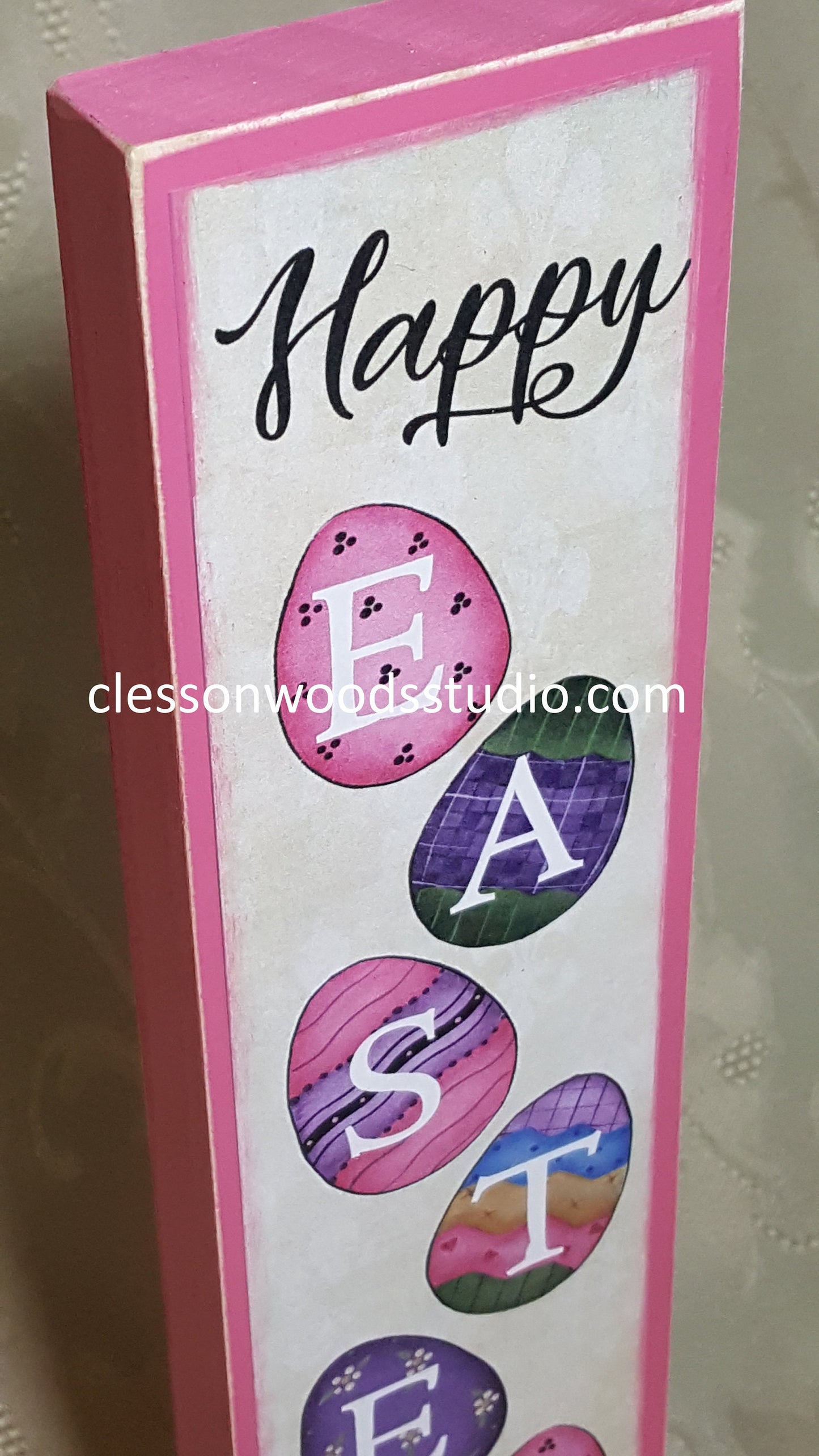 Happy Easter Eggs Vertical Wood Sign