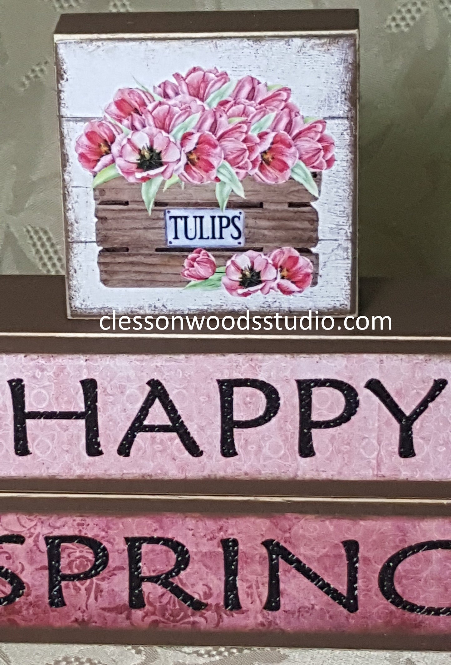 Happy Spring Tulips Basket Block Stack (Brown)