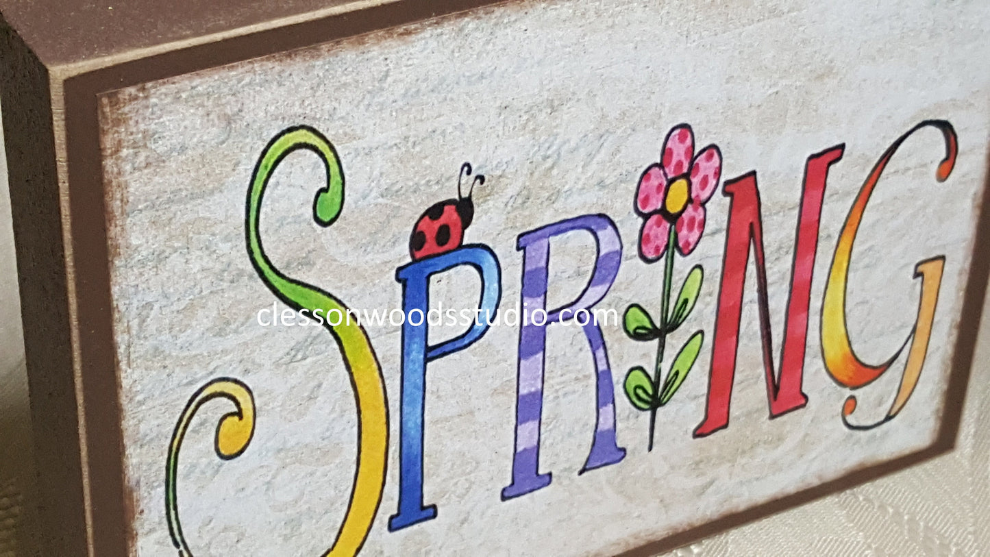 Spring Small Wood Block Sign