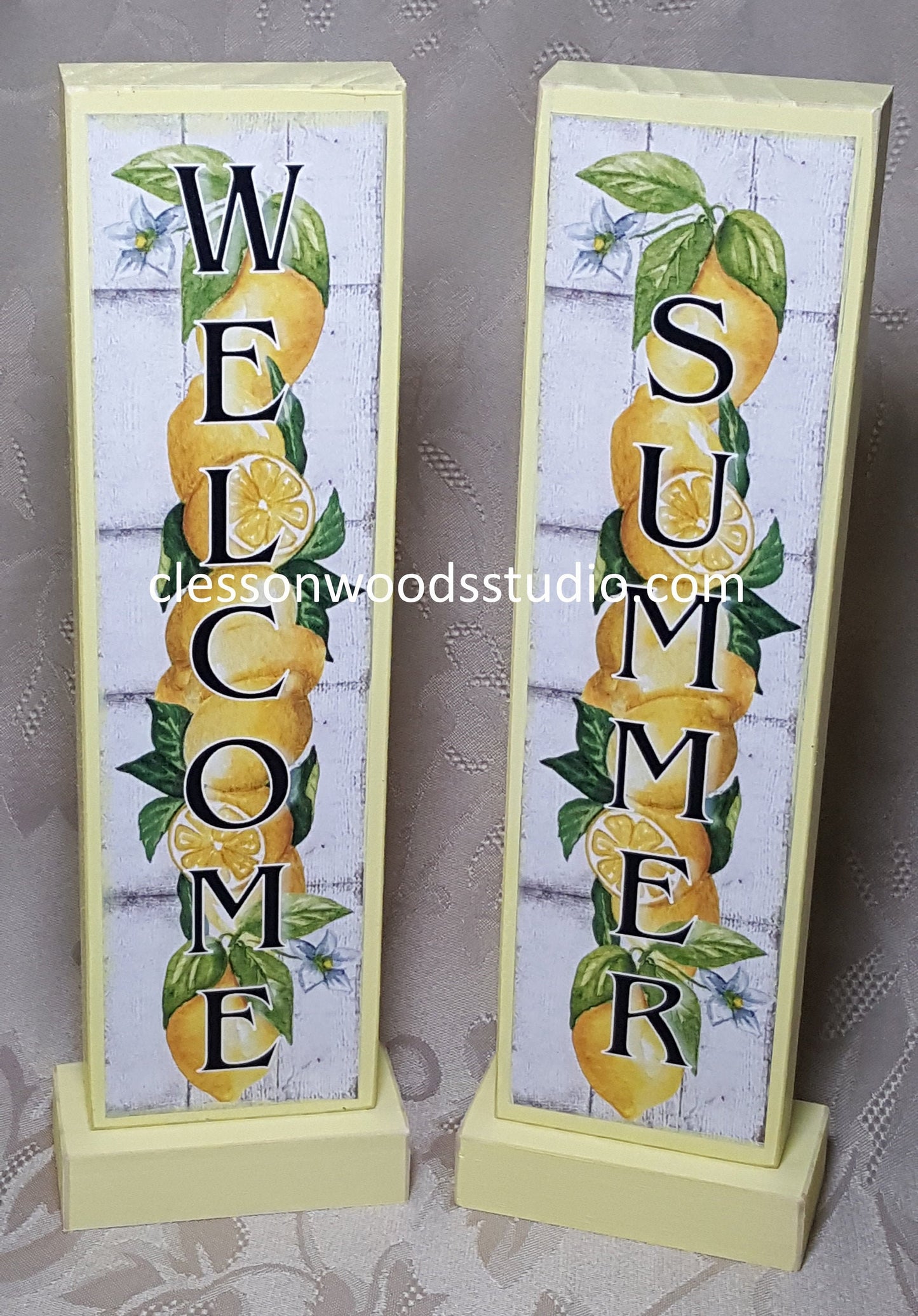 Welcome or Summer Lemons Vertical Wood Sign