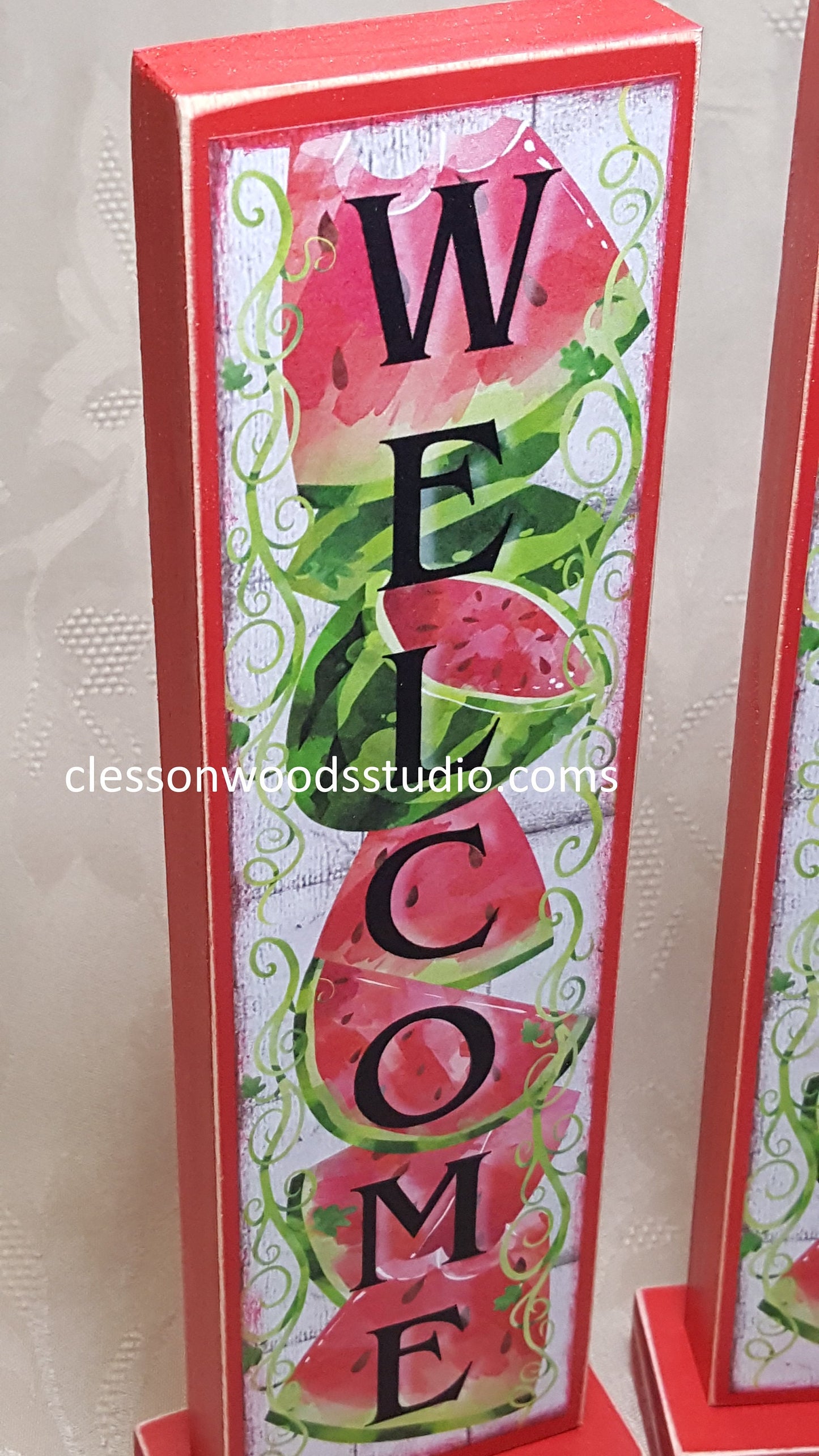 Watermelon Welcome or Summer Vertical Wood Sign
