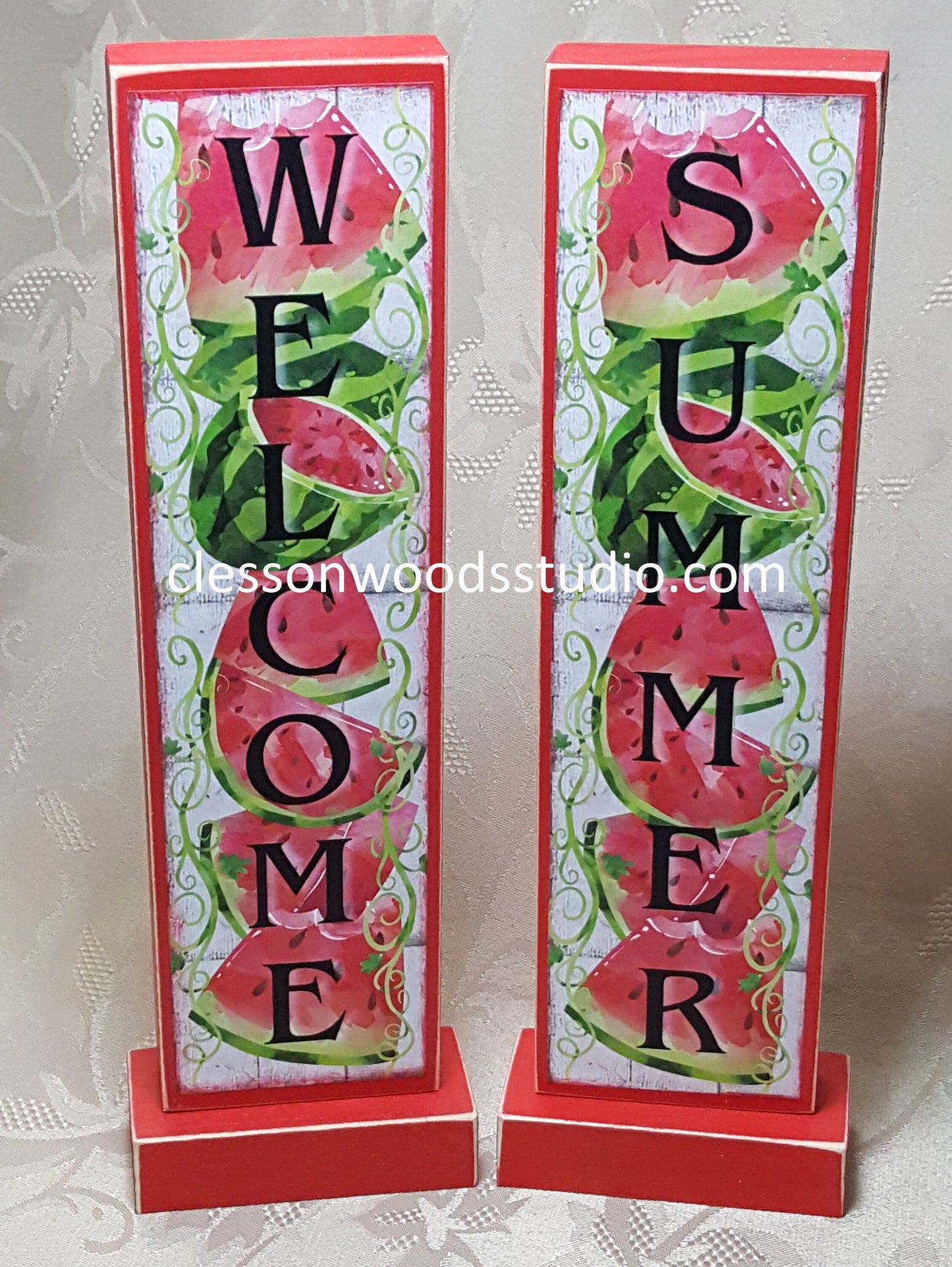 Watermelon Welcome or Summer Vertical Wood Sign