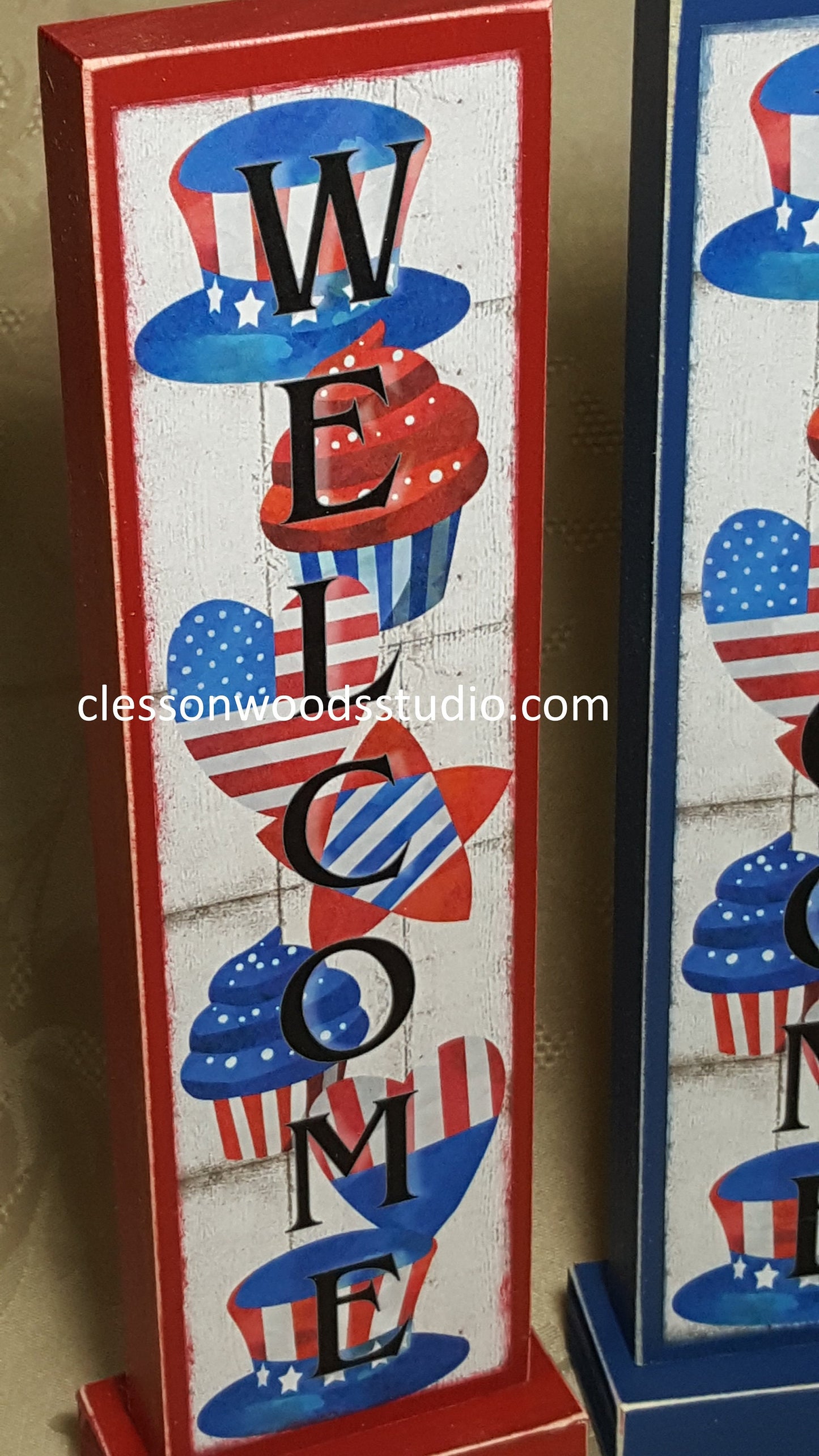 July Welcome Vertical Wood Sign