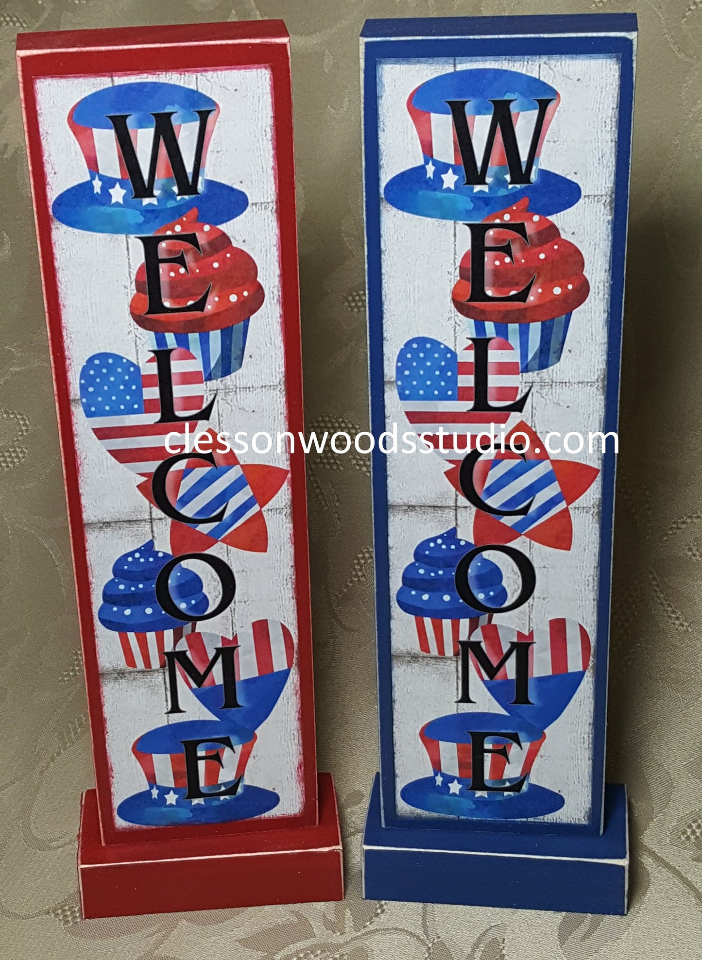 July Welcome Vertical Wood Sign