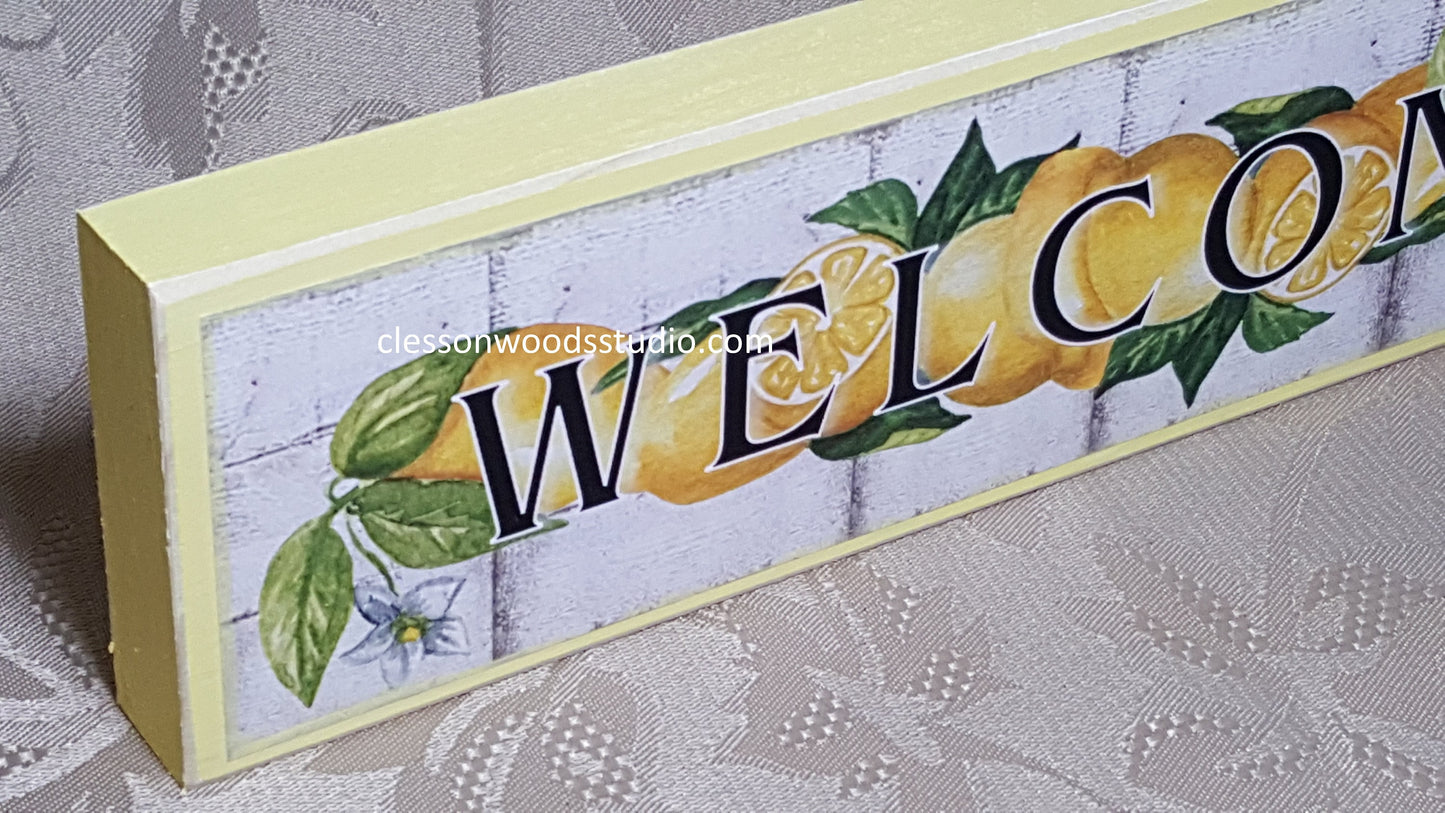 Welcome Lemons Wood Sign