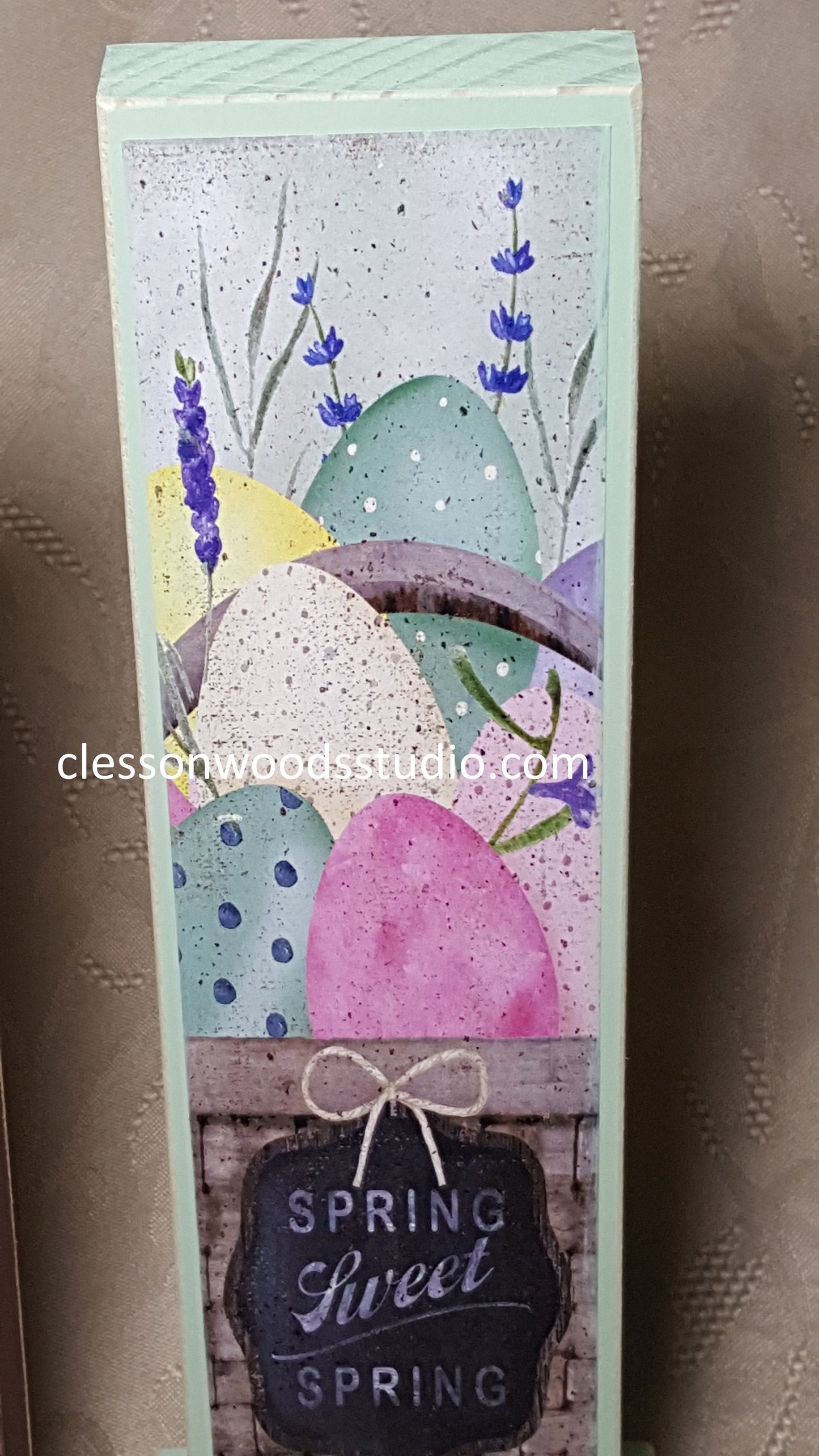 Spring Sweet Spring Egg Basket Vertical Wood Sign